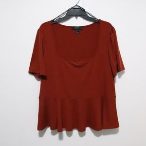 F21 Peplum Ribbed Short Sleeved Orange Blouse